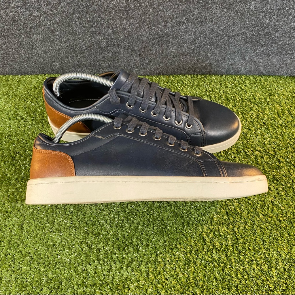 Men's Zara Faux Leather Sneakers Men's Size Us 9.5 Eu 43 Blue Brown Heel Lace-Up